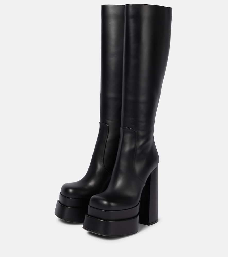 Versace Leather platform knee-high boots
