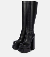 Versace Leather platform knee-high boots