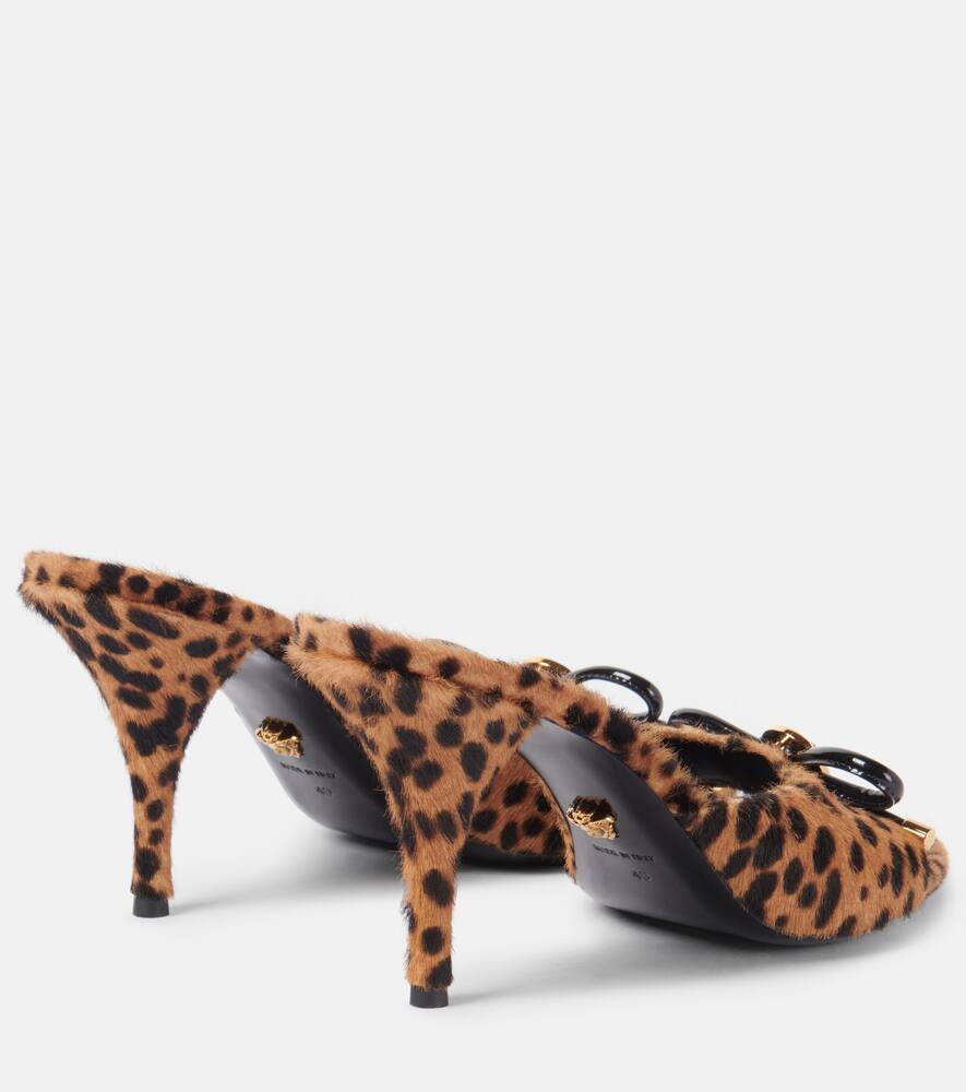 Versace Leopard Opera Bow 95 shearling mules