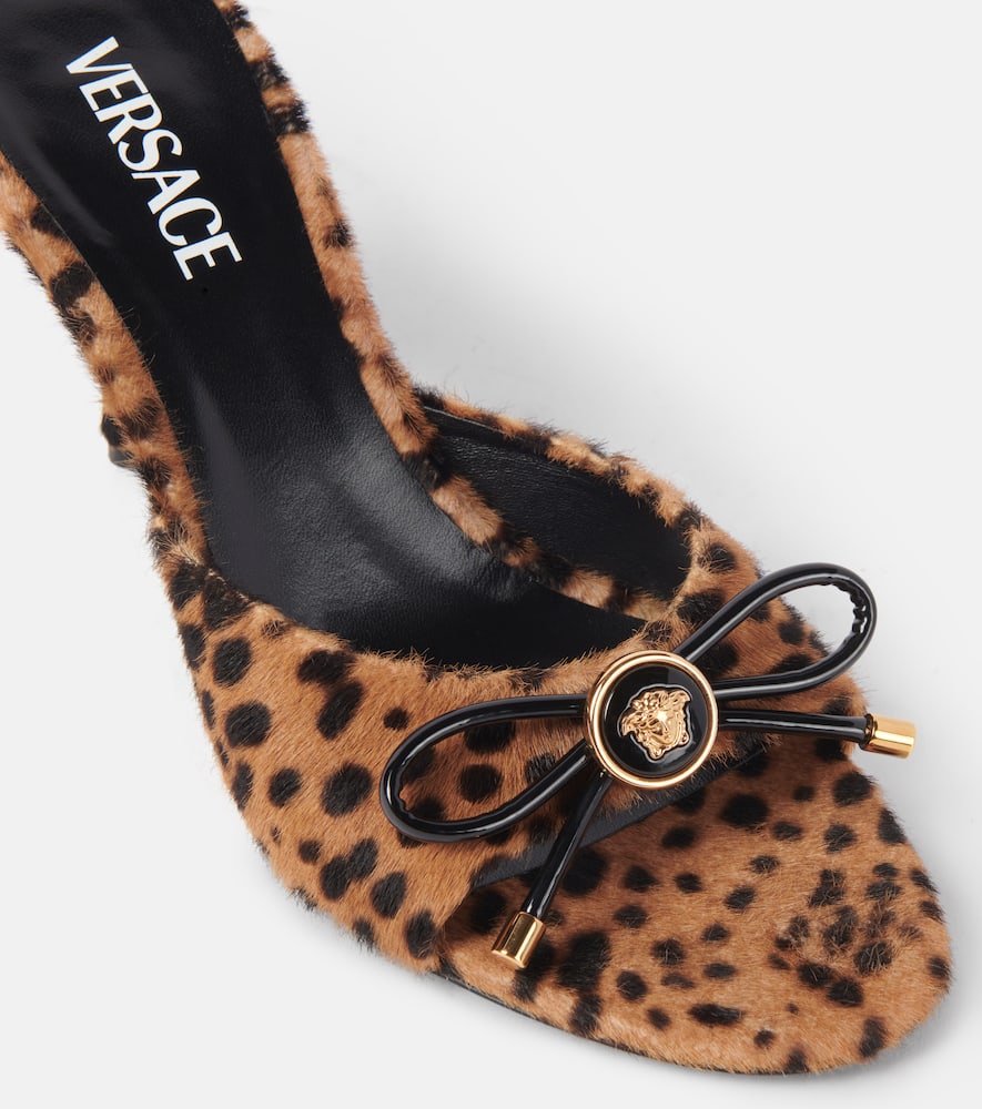 Versace Leopard Opera Bow 95 shearling mules