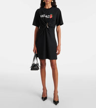 Versace Logo gathered cotton minidress