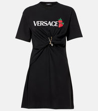 Versace Logo gathered cotton minidress