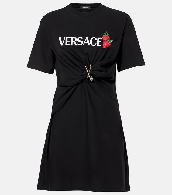 Versace Logo gathered cotton minidress