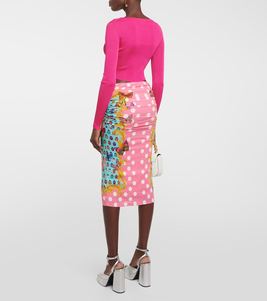 Versace Printed draped midi skirt