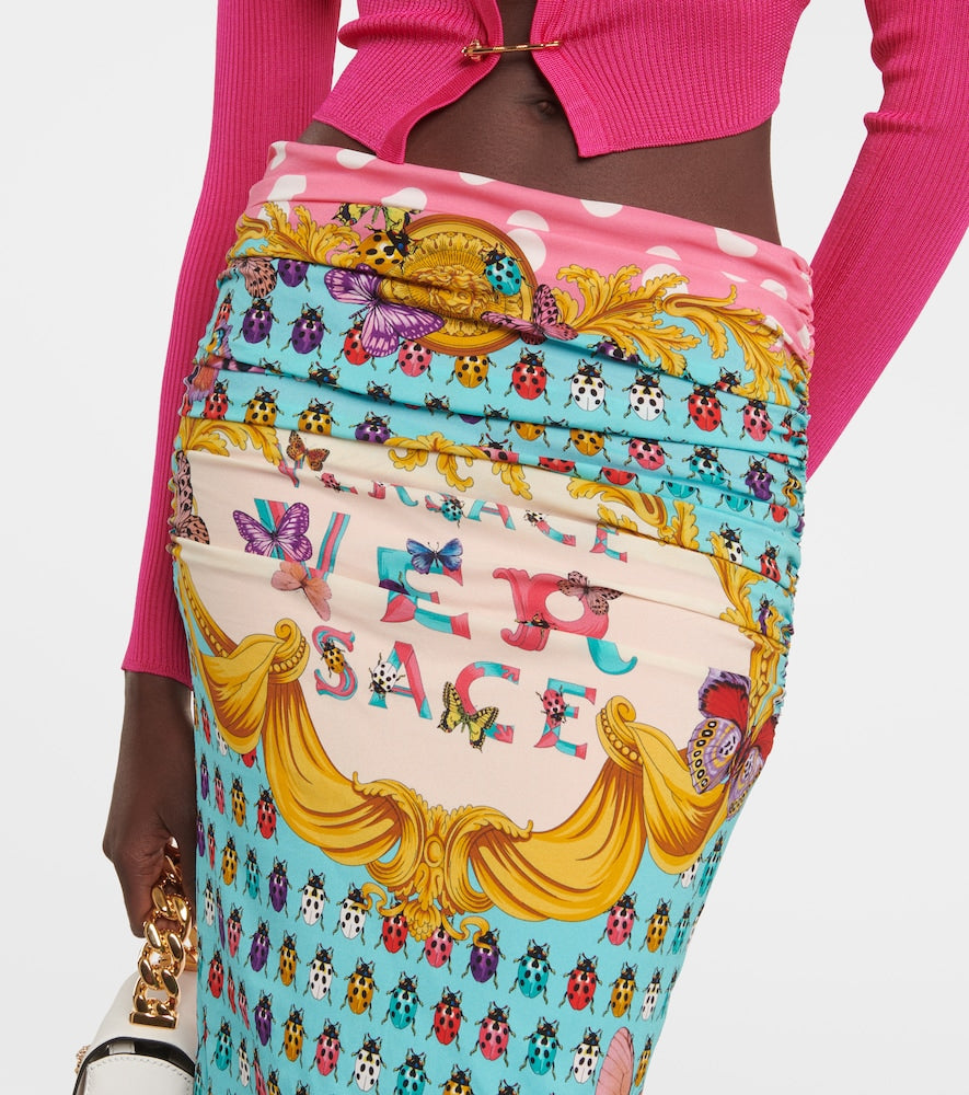 Versace Printed draped midi skirt