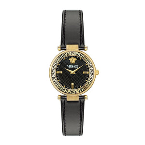 Versace Reve Black Dial and Black Leather Strap Watch 35mm - VE8B00224