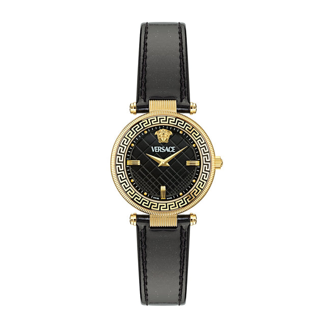 Versace Reve Black Dial and Black Leather Strap Watch 35mm - VE8B00224