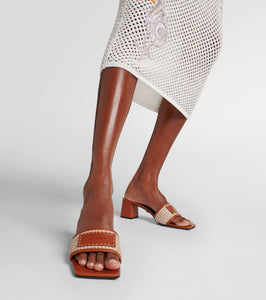 Versace Theia Barocco leather-trimmed raffia mules