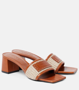Versace Theia Barocco leather-trimmed raffia mules