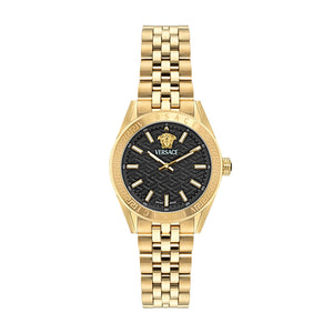 Versace V-Code Black Dial Gold-Tone Stainless Steel Bracelet 36mm - VE8I00724