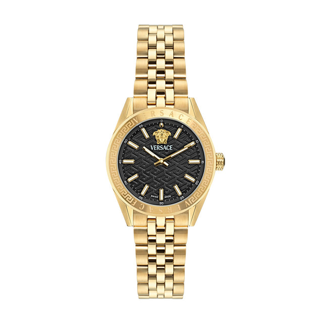 Versace V-Code Black Dial Gold-Tone Stainless Steel Bracelet 36mm - VE8I00724