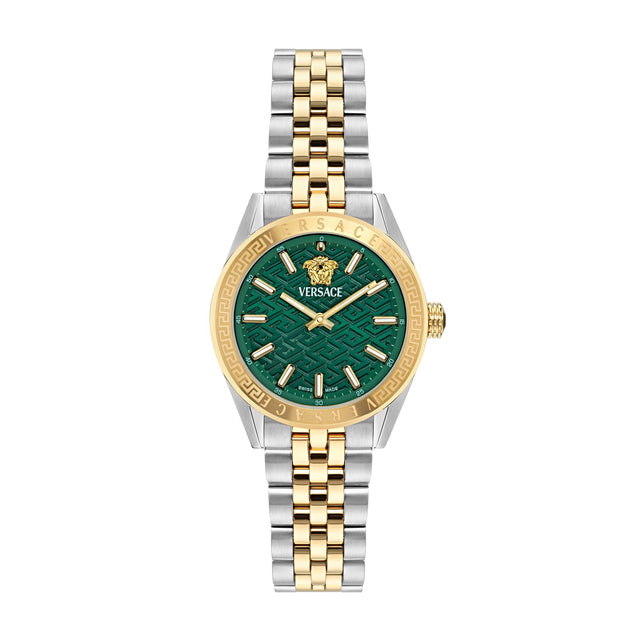 Versace V-Code Green Dial Two-Tone Stainless Steel Bracelet 36mm - VE8I00424