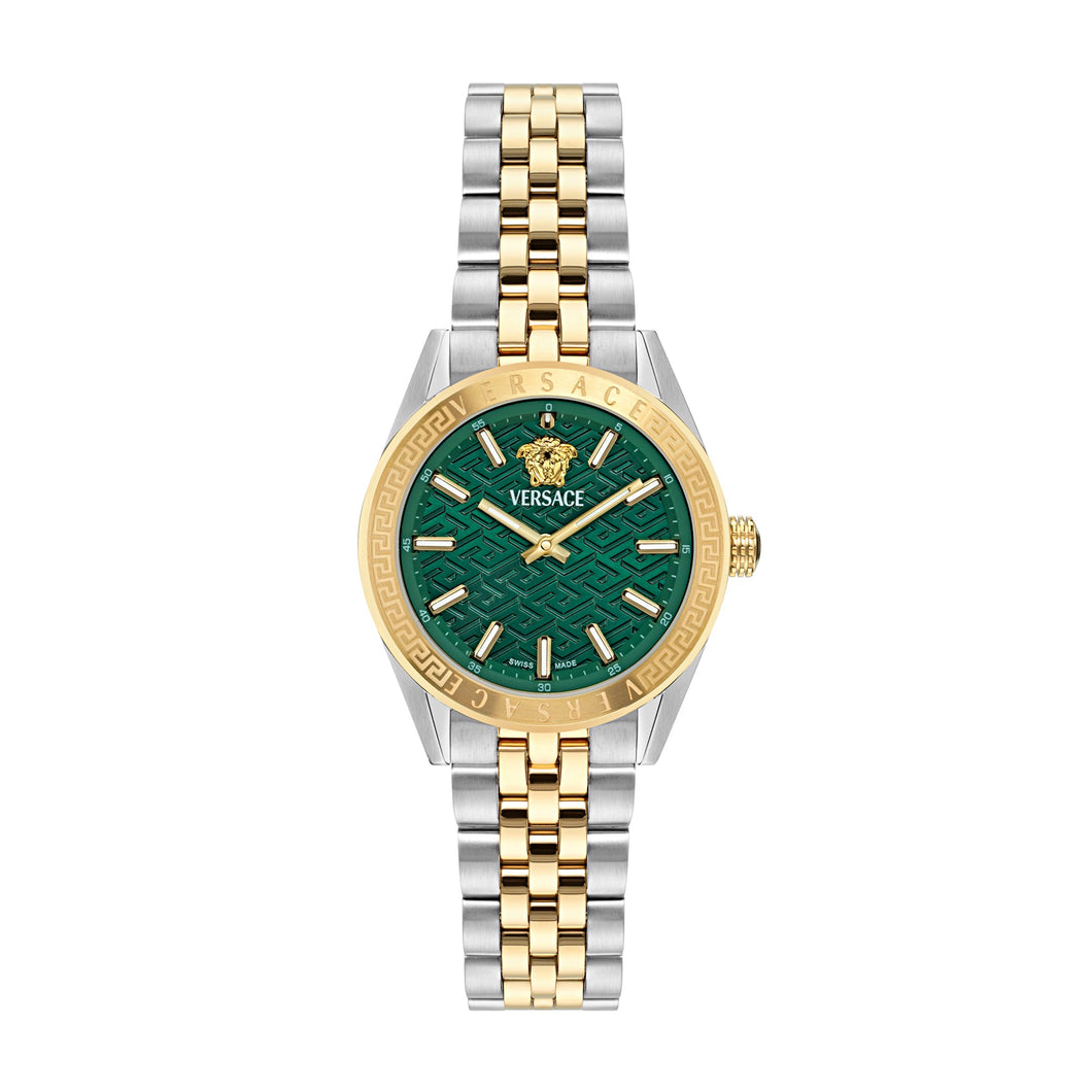 Versace V-Code Green Dial Two-Tone Stainless Steel Bracelet 36mm - VE8I00424