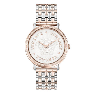 Versace V-Dollar Silver Dial Two-Tone Stainless Steel Bracelet Watch | 37mm | VEQX00423