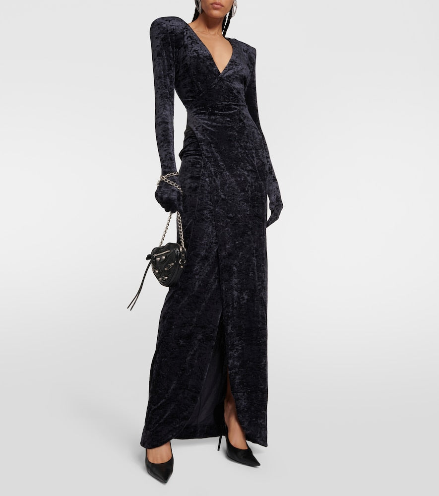 Vetements Diva gloves velvet maxi dress