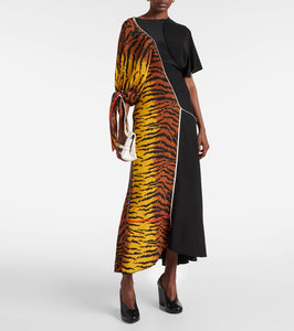 Victoria Beckham Asymmetric animal-print silk maxi dress