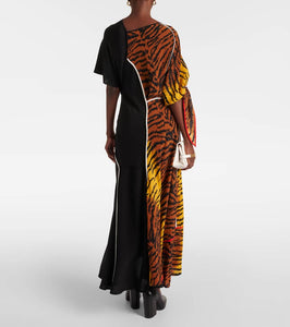 Victoria Beckham Asymmetric animal-print silk maxi dress