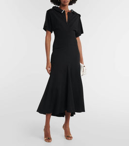 Victoria Beckham Asymmetric wool-blend crêpe maxi dress