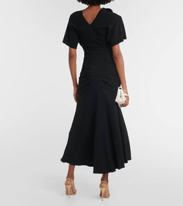 Victoria Beckham Asymmetric wool-blend crêpe maxi dress