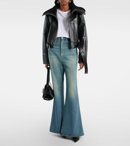 Victoria Beckham Cropped belted leather biker jacket