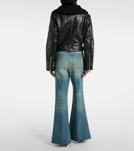 Victoria Beckham Cropped belted leather biker jacket