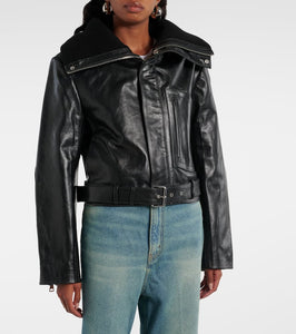 Victoria Beckham Cropped belted leather biker jacket