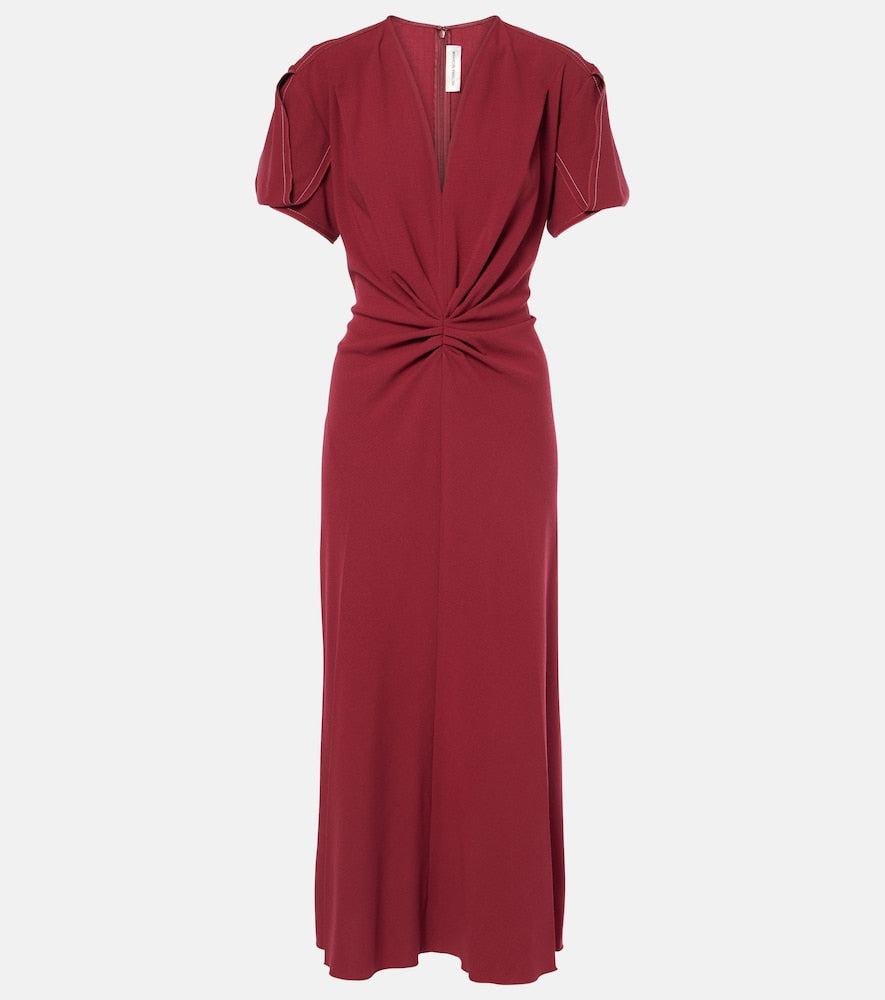 Victoria Beckham Gathered wool-blend midi dress. Victoria Beckham 羊毛混纺褶皱中长连衣裙