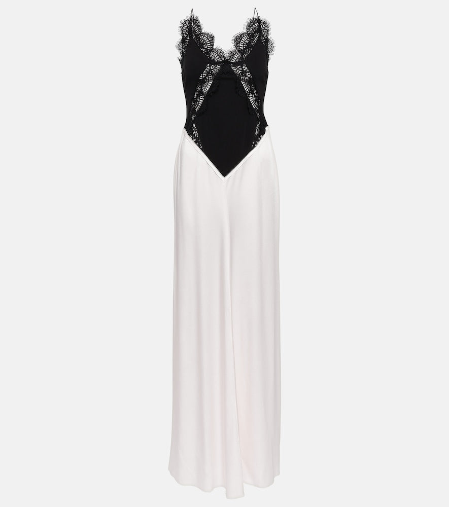 Victoria Beckham Lace-trimmed satin gown. 维多利亚·贝克汉姆蕾丝边缎面礼服