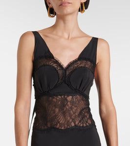 Victoria Beckham Lace-trimmed silk midi dress