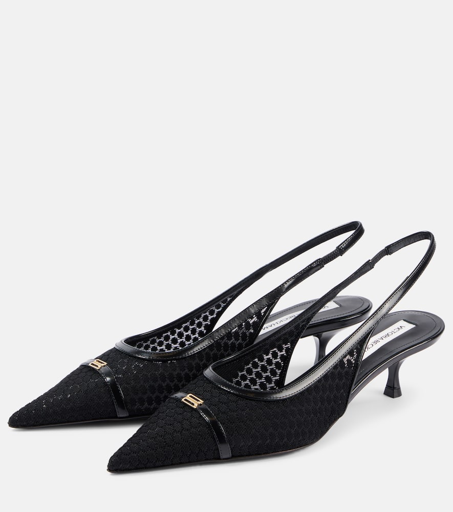 Victoria Beckham Leather-trimmed mesh slingback pumps