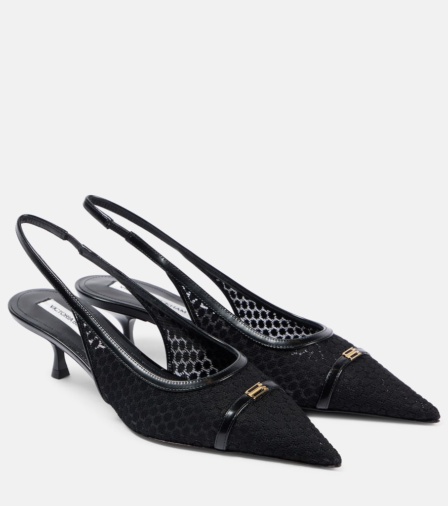 Victoria Beckham Leather-trimmed mesh slingback pumps