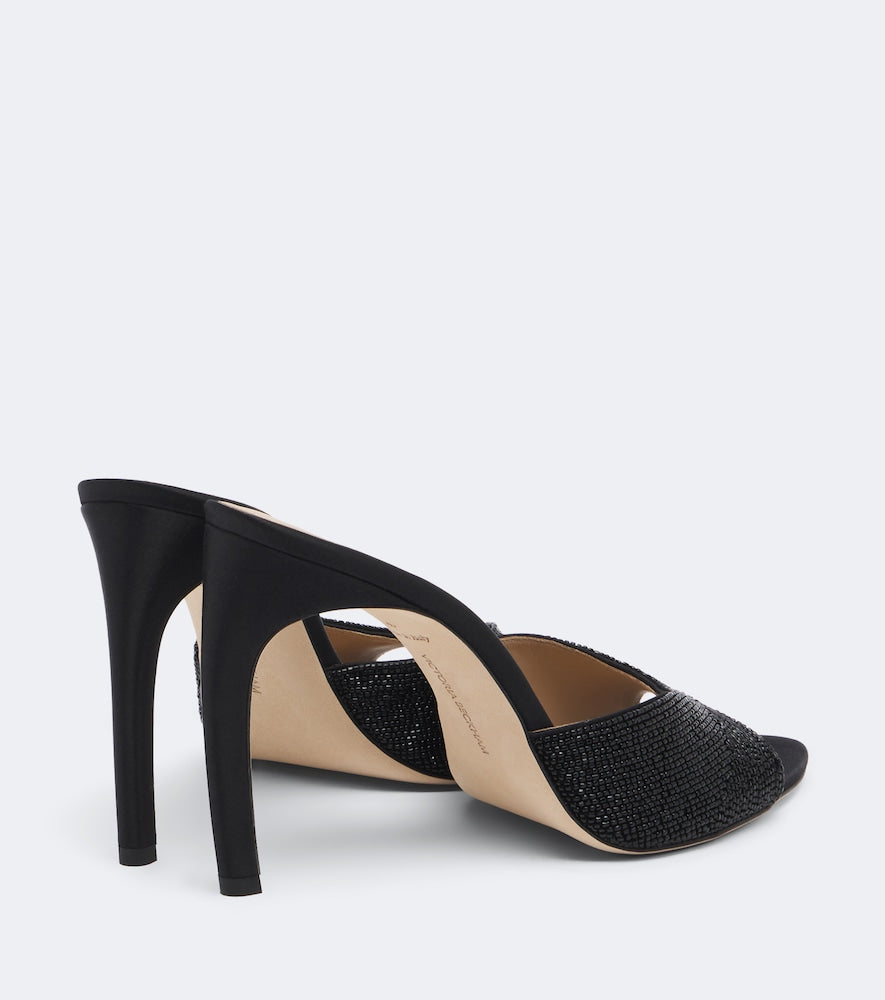 Victoria Beckham Harlow beaded satin mules in Black - High-Heel Sandals
