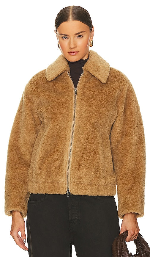 Vince Faux Shearling Bomber Jacket in Tan