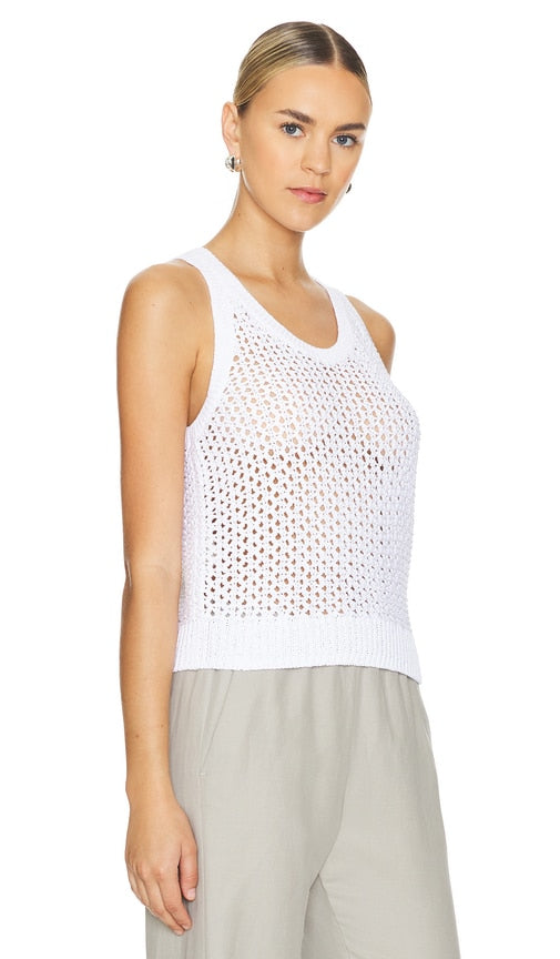 Vince Mesh Stitch Tank in White