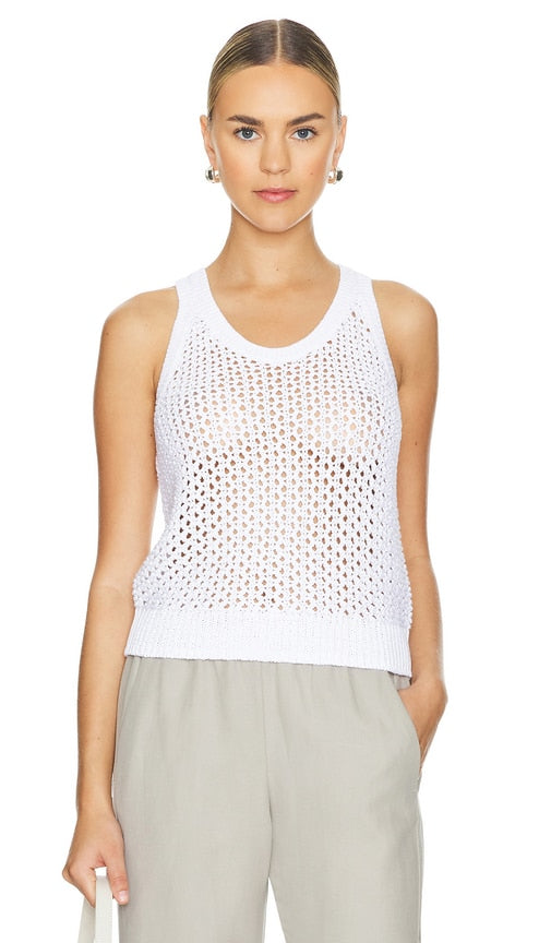 Vince Mesh Stitch Tank in White - Débardeur Vince en maille surpiquée en blanc - Vince 白色网眼缝线背心 - Vince Mesh Stitch Tank in Weiß - Vince 메쉬 스티치 탱크탑 - Canotta Vince Mesh Stitch in bianco