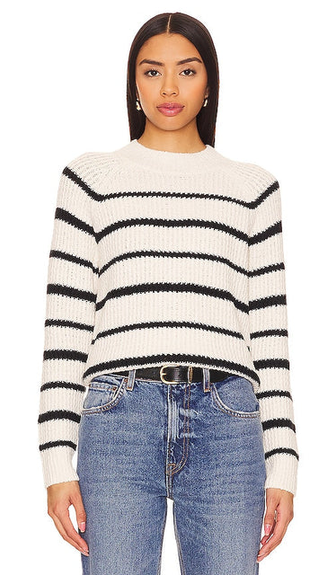 Vince Ribbed Stripe Pullover in White - Vince - Pull côtelé à rayures en blanc - Vince 白色罗纹条纹套头衫 - Vince gerippter Streifenpullover in Weiß - Vince 리브드 스트라이프 풀오버 화이트 색상 - Pullover a righe a coste Vince in bianco
