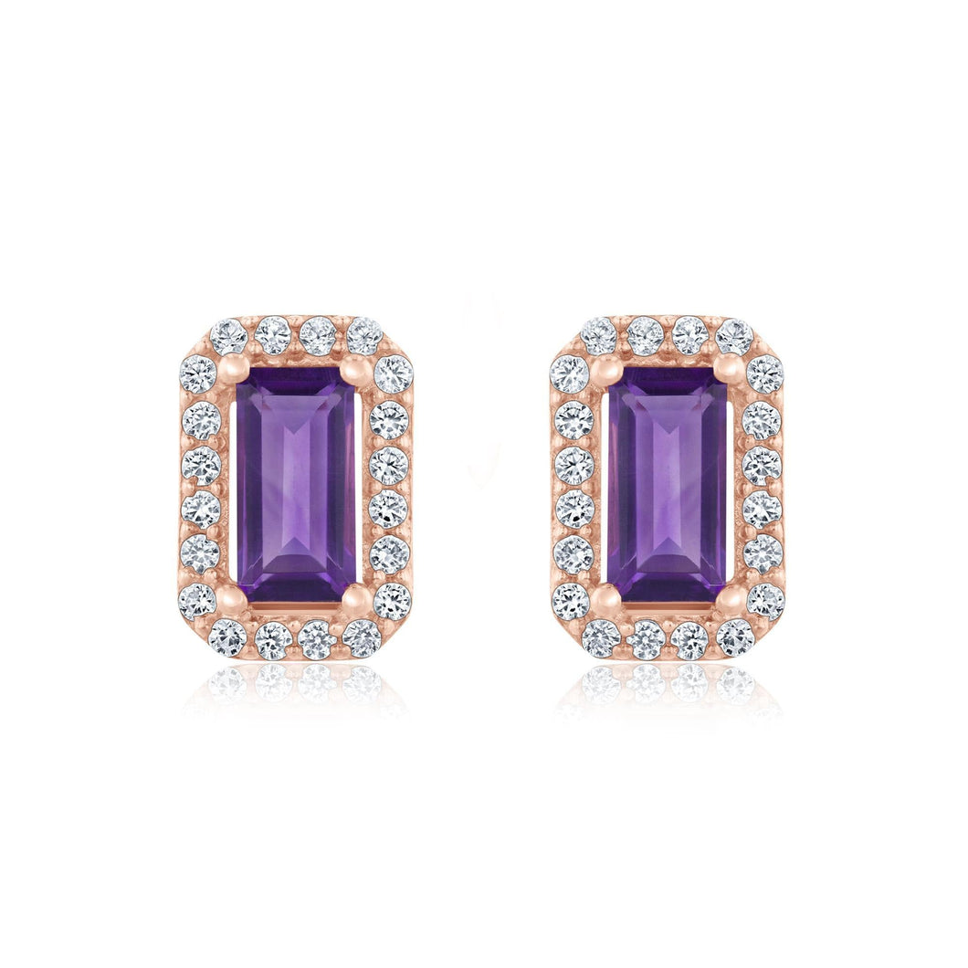 Vintage-Inspired Amethyst and Created White Sapphire Halo Earrings