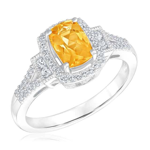 Vintage-Inspired Citrine and Created White Sapphire Sterling Silver Ring