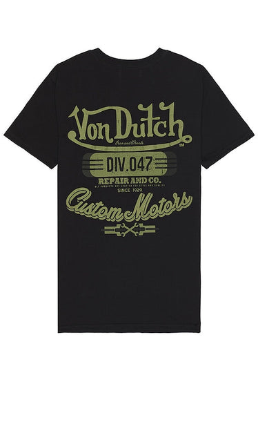 Von Dutch Custom Motors Graphic Tee in Black - Von Dutch - Custom Motors - T-shirt graphique noir - Von Dutch Custom Motors 黑色图案 T 恤 - Von Dutch Custom Motors Grafik-T-Shirt in Schwarz - Von Dutch Custom Motors 그래픽 티셔츠 블랙 색상 - Maglietta grafica Von Dutch Custom Motors in nero