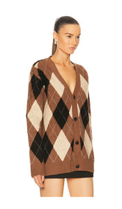 WAO Argyle Sweater Cardigan in Brown