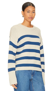 White + Warren Striped Crewneck in Beige