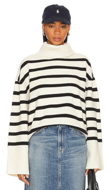 WeWoreWhat Striped Turtle Neck in Ivory - Col roulé rayé WeWoreWhat en ivoire - WeWoreWhat 象牙色条纹高领毛衣 - WeWoreWhat gestreifter Rollkragenpullover in Elfenbein - WeWoreWhat 스트라이프 터틀넥 아이보리 색상 - WeWoreWhat dolcevita a righe in avorio