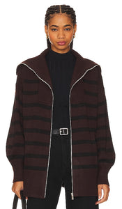 WeWoreWhat Striped Sweater Zip Up in Brown - WeWoreWhat - Pull rayé à fermeture éclair - Marron - WeWoreWhat 棕色拉链条纹毛衣 - WeWoreWhat gestreifter Pullover mit Reißverschluss in Braun - WeWoreWhat 스트라이프 스웨터 집업 브라운 색상 - WeWoreWhat maglione a righe con cerniera in marrone