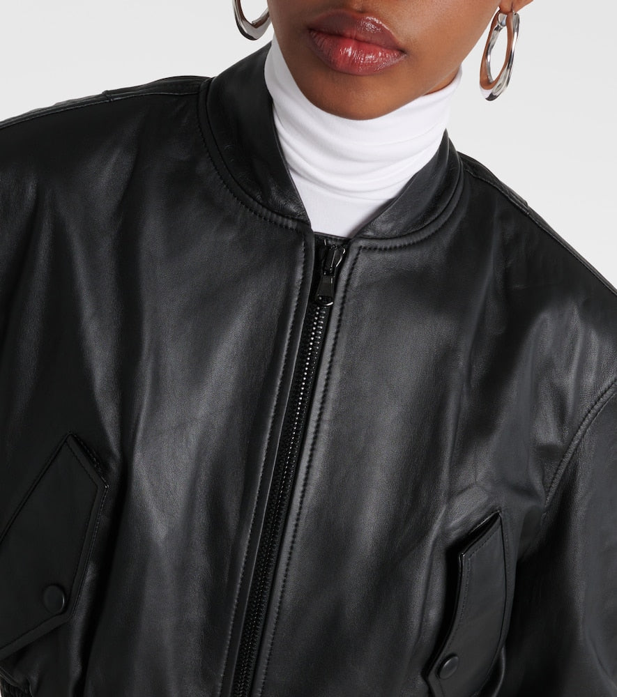 Wardrobe.NYC Cropped leather bomber jacket