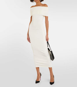 Wardrobe.NYC Off-shoulder ribbed-knit midi dress