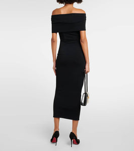 Wardrobe.NYC Off-shoulder ribbed-knit midi dress