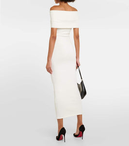 Wardrobe.NYC Off-shoulder ribbed-knit midi dress