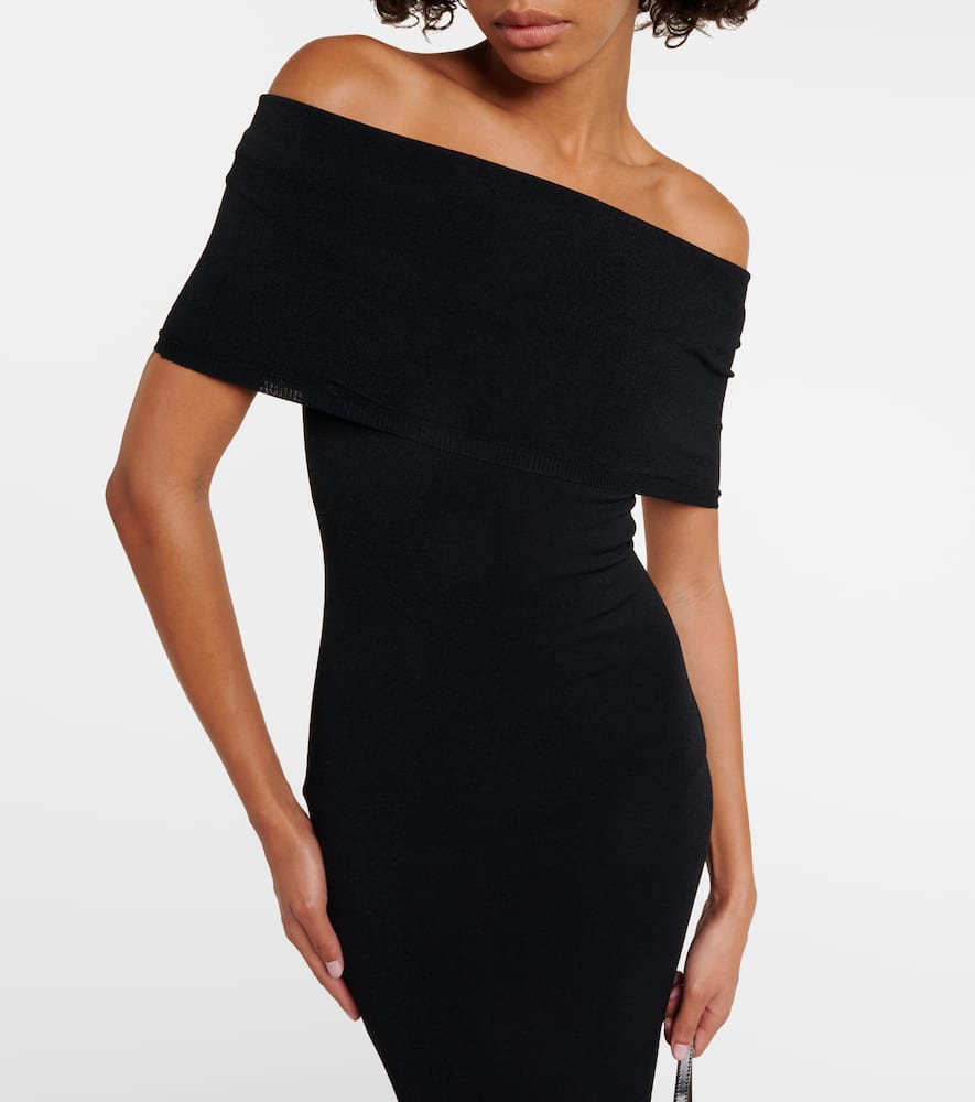Wardrobe.NYC Off-shoulder ribbed-knit midi dress