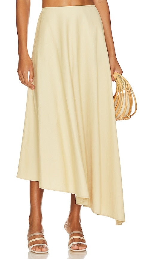 WeWoreWhat Asymmetrical Midi Skirt in Beige - WeWoreWhat - Jupe mi-longue asymétrique en beige - WeWoreWhat 米色不对称中长半身裙 - WeWoreWhat Asymmetrischer Midirock in Beige - WeWoreWhat 비대칭 미디 스커트베이지 색상 - Gonna longuette asimmetrica WeWoreWhat in beige
