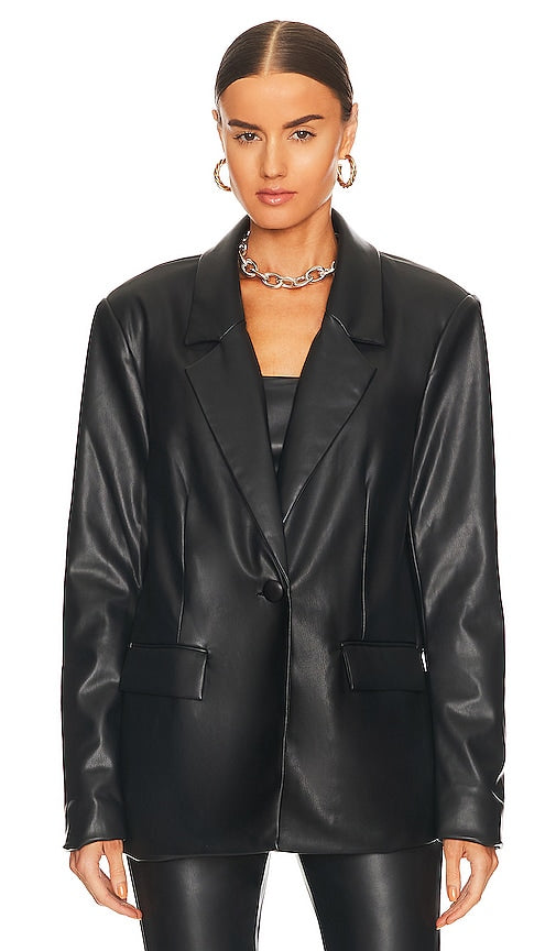 WeWoreWhat Faux Leather Blazer in Black